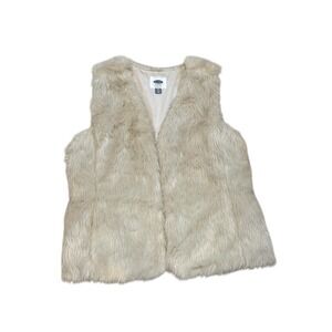 Old Navy Vest Women XL Ivory White EUC Faux Fur Shaggy Boho Layering Fall